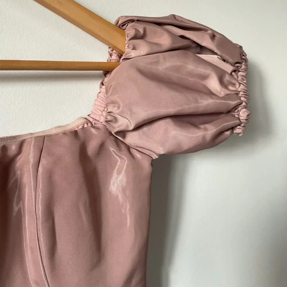 NBD Revolve Rianne Off Shoulder Puff Sleeve Mini Dress Mauve Sz S - Picture 8 of 10